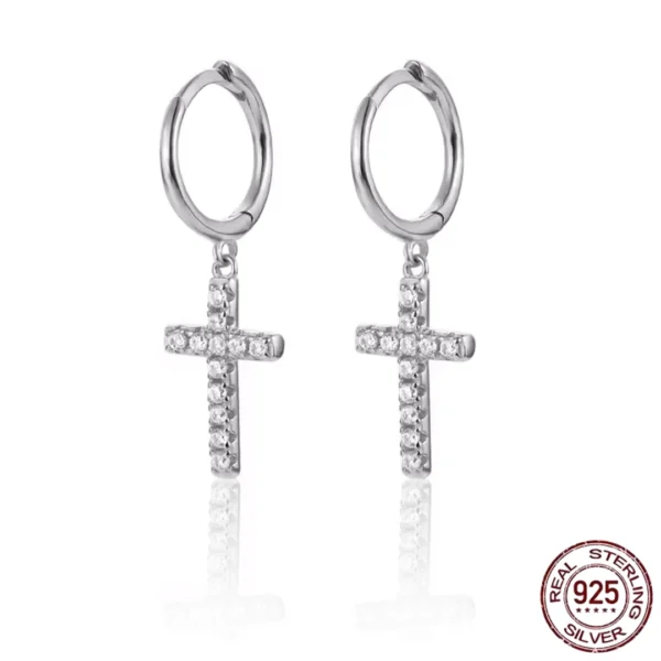 Créoles Croix Pavée de Zirconiums Femme en Argent 925.