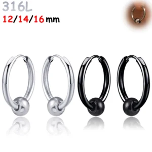 Créoles Épaisses 316L à Bille Mobile - Diamètre 12 à 16 mm.