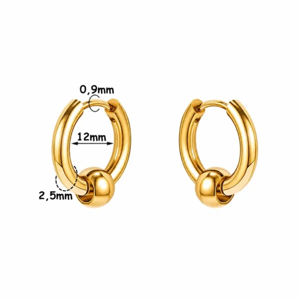 Créoles Épaisses Acier 316L Doré PVD à Bille Mobile - Diamètre 12 mm Créoles Épaisses Acier 316L Doré PVD à Bille Mobile - Diamètre 12 mm.