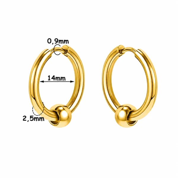 Créoles Épaisses Acier 316L Doré PVD à Bille Mobile - Diamètre 14 mm Créoles Épaisses Acier 316L Doré PVD à Bille Mobile - Diamètre 14 mm.
