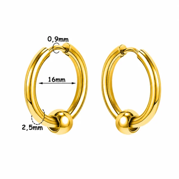 Créoles Épaisses Acier 316L Doré PVD à Bille Mobile - Diamètre 16 mm Créoles Épaisses Acier 316L Doré PVD à Bille Mobile - Diamètre 16 mm.