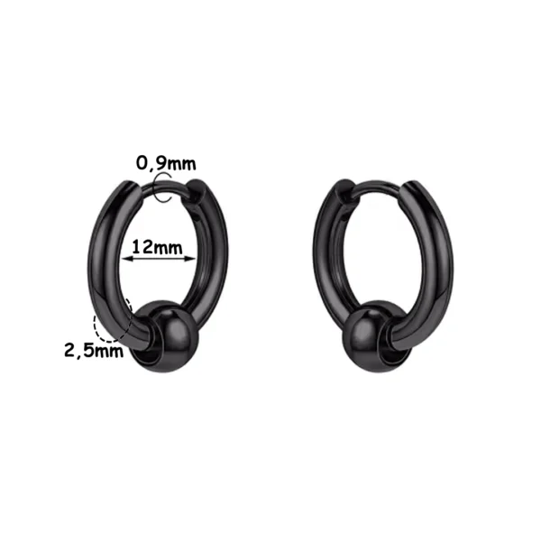 Créoles Épaisses Acier 316L Noir PVD à Bille Mobile - Diamètre 12 mm Créoles Épaisses Acier 316L Noir PVD à Bille Mobile - Diamètre 12 mm.