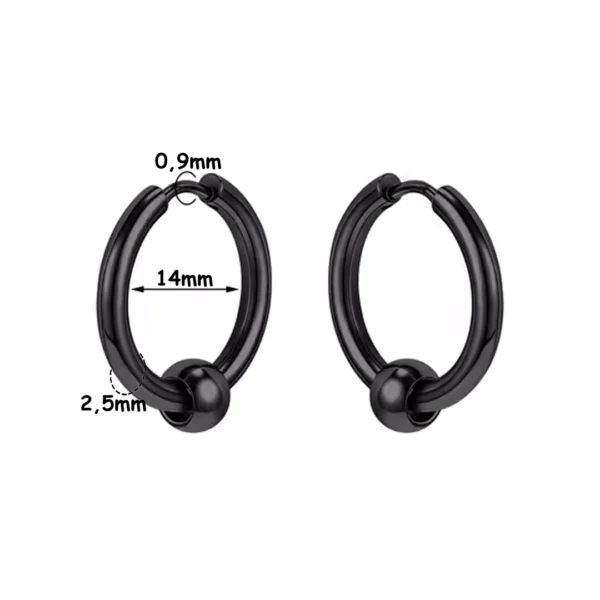 Créoles Épaisses Acier 316L Noir PVD à Bille Mobile - Diamètre 14 mm Créoles Épaisses Acier 316L Noir PVD à Bille Mobile - Diamètre 14 mm.