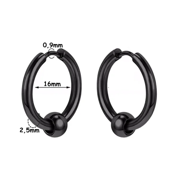 Créoles Épaisses Acier 316L Noir PVD à Bille Mobile - Diamètre 16 mm Créoles Épaisses Acier 316L Noir PVD à Bille Mobile - Diamètre 16 mm.