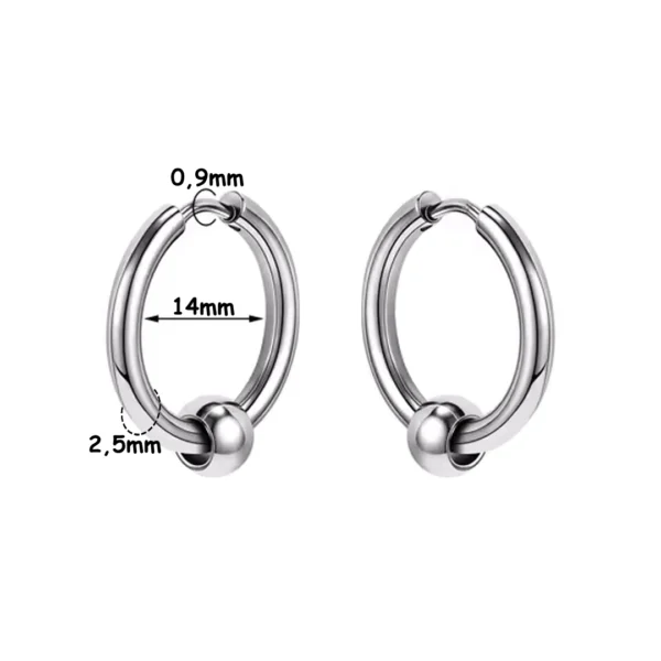 Créoles Épaisses Acier 316L à Bille Mobile - Diamètre 14 mm Créoles Épaisses Acier 316L à Bille Mobile - Diamètre 14 mm.