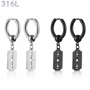 Créoles Lame de Rasoir Acier 316L Argenté ou Noir.
