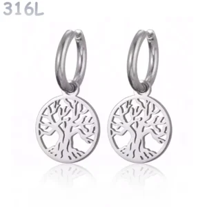 Créoles Pendantes Arbre de Vie en Acier 316L.