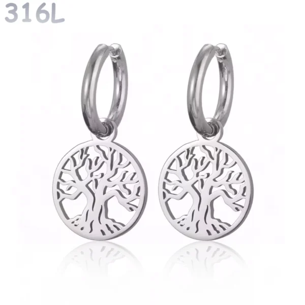 Créoles Pendantes Arbre de Vie en Acier 316L.