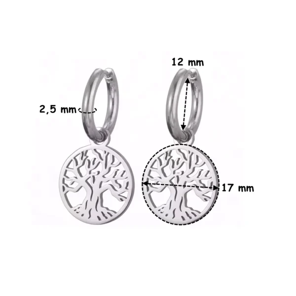 Créoles Pendantes Arbre de Vie en Acier 316L (dimensions) Créoles Pendantes Arbre de Vie en Acier 316L (dimensions).
