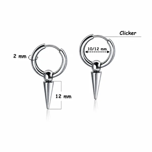 Creoles Punk Perle Pointe Conique 12 mm en Acier 316L (dimensions) Creoles Punk Perle Pointe Conique 12 mm en Acier 316L (dimensions).