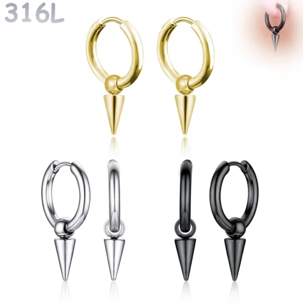 Créoles Punk Perle & Pointe Conique Acier 316L.