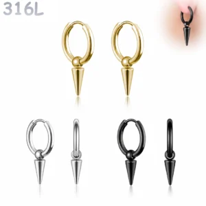 Créoles Punk Perle & Pointe Conique Acier 316L.