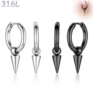 Créoles Punk Perle & Pointe Conique Acier 316L.