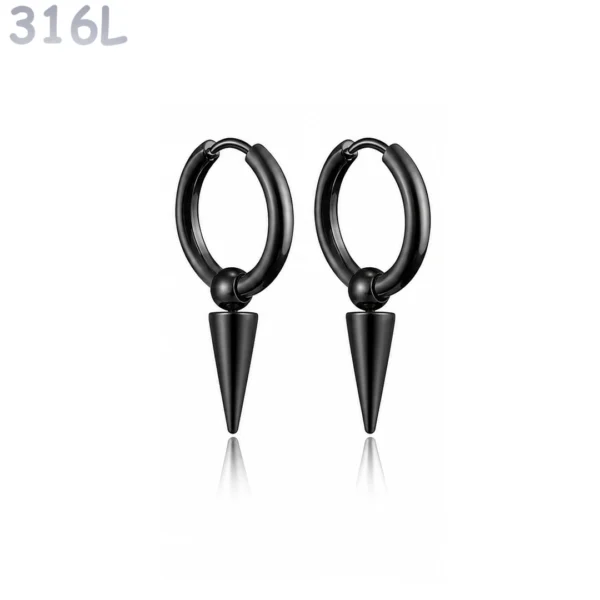 Créoles Punk Perle & Pointe Conique Acier 316L Noir PVD Créoles Punk Perle & Pointe Conique Acier 316L Noir PVD.