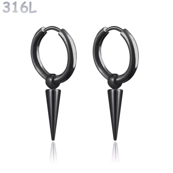 Créoles Punk Pointe Conique 17 mm en Acier 316L Noir PVD Créoles Punk Pointe Conique 17 mm en Acier 316L Noir PVD.