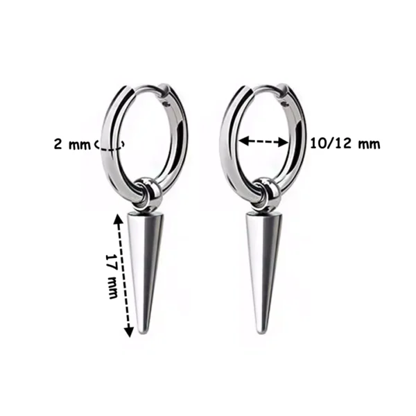 Créoles Punk Pointe Conique 17 mm en Acier 316L (dimensions) Créoles Punk Pointe Conique 17 mm en Acier 316L (dimensions).