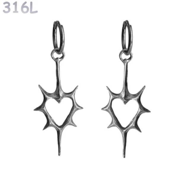 Créoles à Cœur Épineux Suspendu en Acier 316L.