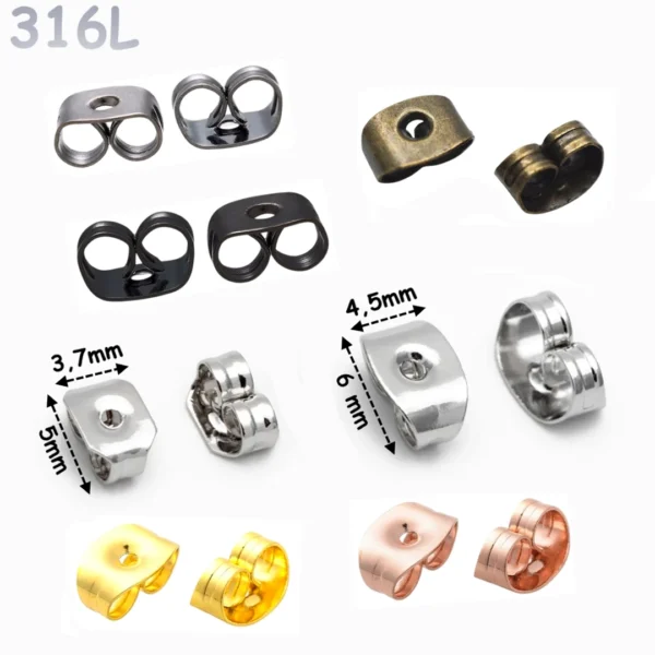 Fermoir Papillon Boucles d’Oreilles Acier 316L.