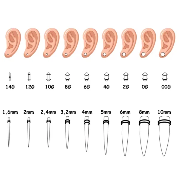 Kit Écarteurs Stretching Oreille Acrylique Blanc 1,6 à 10 mm (dimensions et visuel sur lobe) Kit Écarteurs Stretching Oreille Acrylique Blanc 1,6 à 10 mm (dimensions et visuel sur lobe).