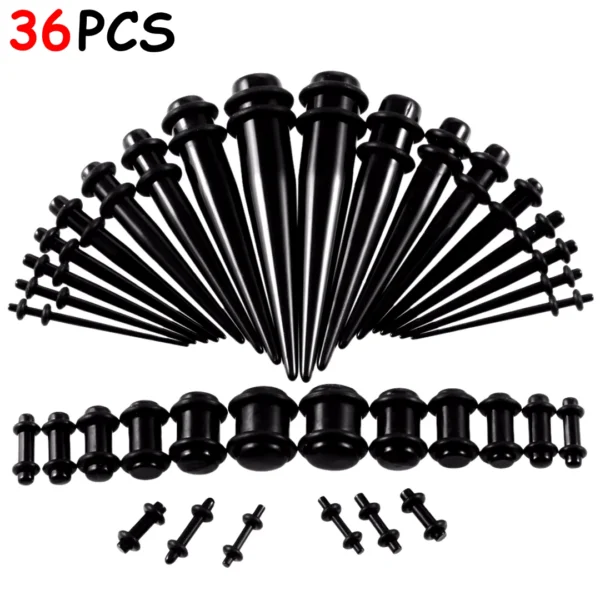 Kit Stretching Oreille 36 Pièces - Acrylique Noir Kit Stretching Oreille 36 Pièces - Acrylique Noir.
