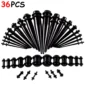 Kit Stretching Oreille 36 Pièces - Acrylique Noir.