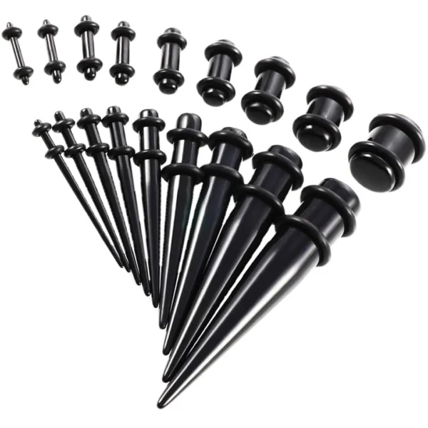 Kit Stretching Oreille 36 Pièces - Tapers & Plugs en Acrylique Noir Kit Stretching Oreille 36 Pièces - Tapers & Plugs en Acrylique Noir.