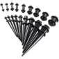 Kit Stretching Oreille 36 Pièces - Tapers & Plugs en Acrylique Noir.