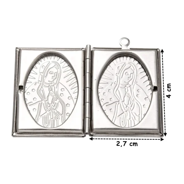 Médaillon Photo Vierge Marie Acier Inox 316L (dimensions) Médaillon Photo à Motif Vierge Marie Acier Inoxydable.