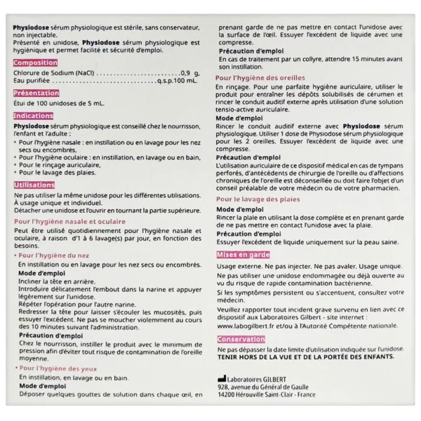 Physiodose Sérum Physiologique Stérile 100 Unidoses Mode d'Emploi Physiodose Sérum Physiologique Stérile 100 Unidoses Mode d'Emploi.
