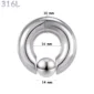 Piercing Anneau CBR Acier 316L Gros Diamètre 10x16x14 mm.