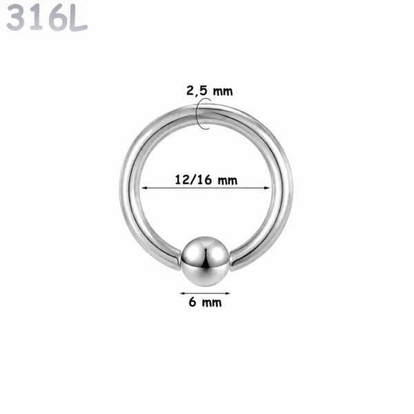 Piercing Anneau CBR Acier 316L Gros Diamètre 2.5x12-16x6 mm Piercing Anneau CBR Acier 316L Gros Diamètre 2.5x12-16x6 mm.