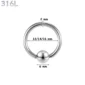 Piercing Anneau CBR Acier 316L Gros Diamètre 2x12-14-16x6 mm.