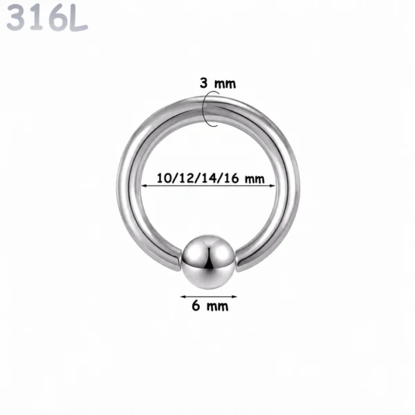 Piercing Anneau CBR Acier 316L Gros Diamètre 3x10-12-14-16x6 mm Piercing Anneau CBR Acier 316L Gros Diamètre 3x10-12-14-16x6 mm.