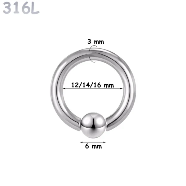 Piercing Anneau CBR Acier 316L Gros Diamètre 3x12-14-16x6 mm Piercing Anneau CBR Acier 316L Gros Diamètre 3x12-14-16x6 mm.