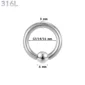 Piercing Anneau CBR Acier 316L Gros Diamètre 3x12-14-16x6 mm.