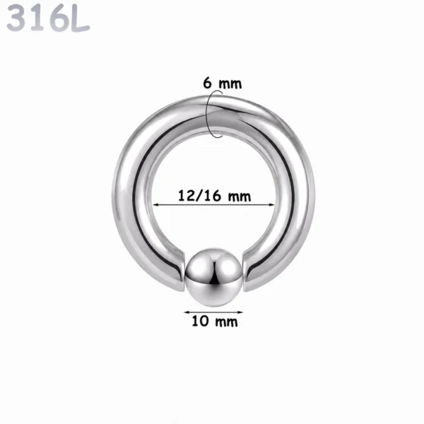 Piercing Anneau CBR Acier 316L Gros Diamètre 6x12-16x10 mm Piercing Anneau CBR Acier 316L Gros Diamètre 6x12-16x10 mm