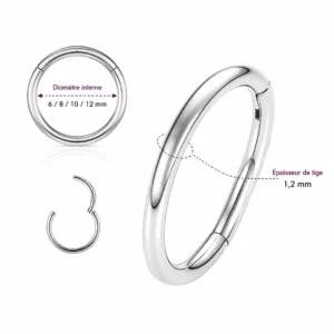 Piercing Anneau Clicker 16G Acier 316L (dimensions).