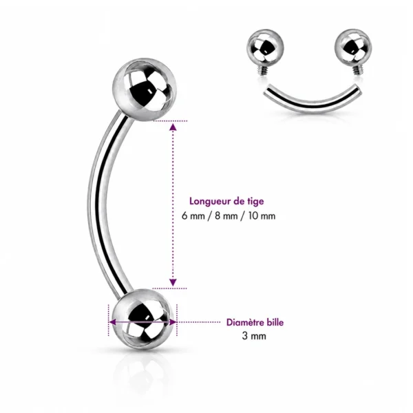 Piercing Banane Titane Filetage Interne & Double Bille (dimensions) Piercing Banane Titane Filetage Interne & Double Bille (dimensions).