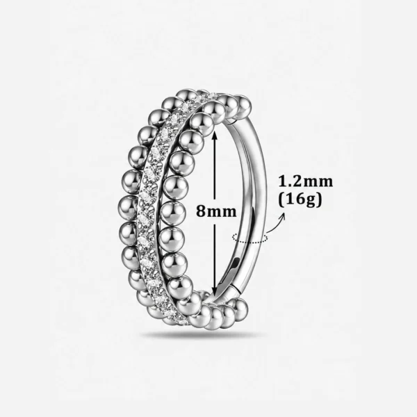 Piercing Clicker 8 mm Double Rang Perlé Titane & Ligne Zirconiums Piercing Clicker 8 mm Double Rang Perlé Titane & Ligne Zirconiums.