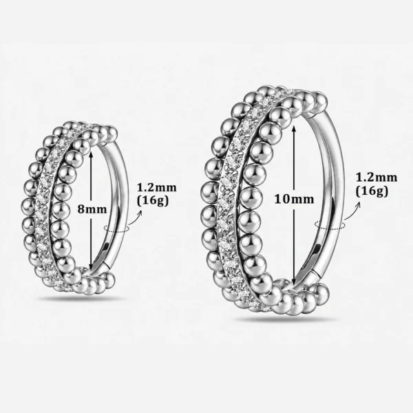 Piercing Clicker Double Rang Perlé Titane & Ligne Zirconiums (dimensions) Piercing Clicker Double Rang Perlé Titane & Ligne Zirconiums (dimensions).
