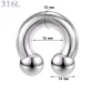 Piercing Fer à Cheval Acier 316L Gros Diamètre 10x16x14 mm.
