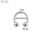 Piercing Fer à Cheval Acier 316L Gros Diamètre 2x10-12-14-16x5-6 mm.