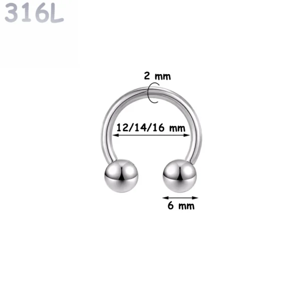 Piercing Fer à Cheval Acier 316L Gros Diamètre 2x12-14-16x6 mm Piercing Fer à Cheval Acier 316L Gros Diamètre 2x12-14-16x6 mm.