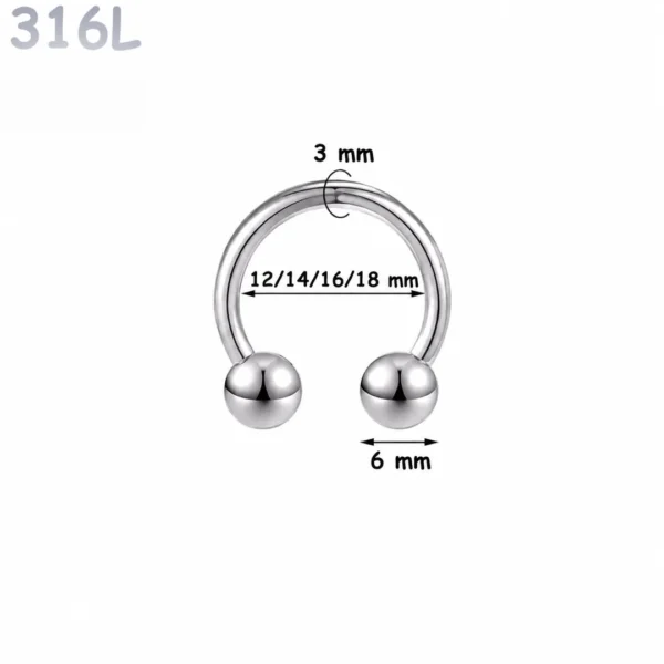 Piercing Fer à Cheval Acier 316L Gros Diamètre 3x12-14-16-18x6 mm Piercing Fer à Cheval Acier 316L Gros Diamètre 3x12-14-16-18x6 mm.