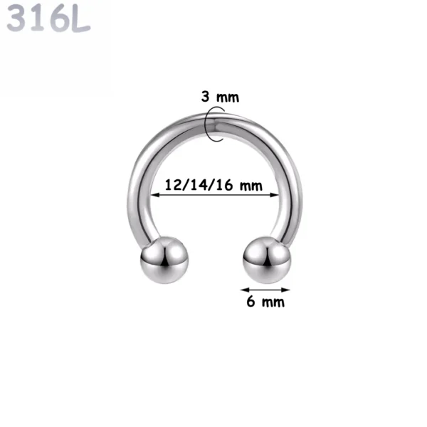 Piercing Fer à Cheval Acier 316L Gros Diamètre 3x12-14-16x6 mm Piercing Fer à Cheval Acier 316L Gros Diamètre 3x12-14-16x6 mm.