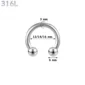 Piercing Fer à Cheval Acier 316L Gros Diamètre 3x12-14-16x6 mm.