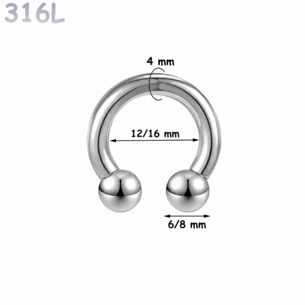 Piercing Fer à Cheval Acier 316L Gros Diamètre 4x12-16x6-8 mm Piercing Fer à Cheval Acier 316L Gros Diamètre 4x12-16x6-8 mm.