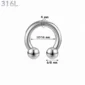 Piercing Fer à Cheval Acier 316L Gros Diamètre 4x12-16x6-8 mm.