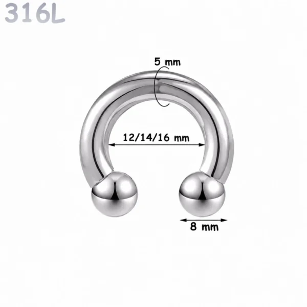 Piercing Fer à Cheval Acier 316L Gros Diamètre 5x12-14-16x8 mm Piercing Fer à Cheval Acier 316L Gros Diamètre 5x12-14-16x8 mm.