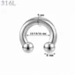 Piercing Fer à Cheval Acier 316L Gros Diamètre 5x12-14-16x8 mm.